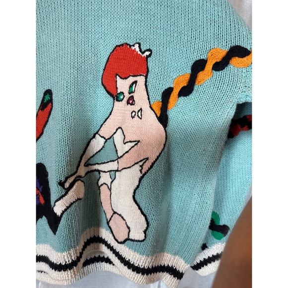 Marshall Max Hand Knitted Novelty Art Sweater Cartoon Dog Colorful Medium - Picture 5 of 8